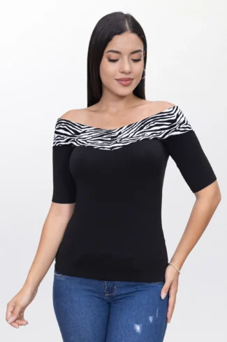 Polo Blusa Negro Manga Corta de Mujer Dressalis