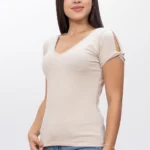 Polo Blusa Beige Manga Corta de Mujer Dressalis