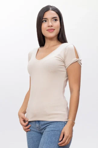 Polo Blusa Beige Manga Corta de Mujer Dressalis