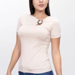 Polo Blusa Beige Manga Corta de Mujer Dressalis