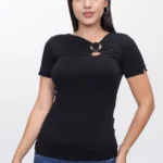 Polo Blusa Negro Manga Corta de Mujer Dressalis