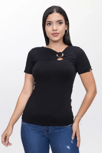 Polo Blusa Negro Manga Corta de Mujer Dressalis