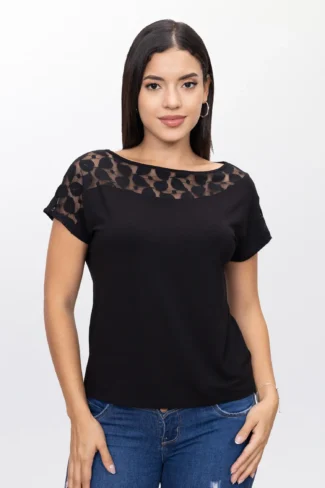 Polo Blusa Negro Manga Corta de Mujer Dressalis