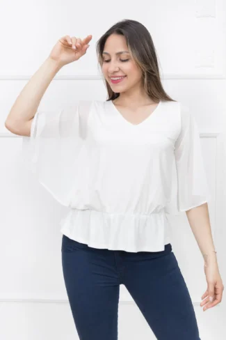 Polo Blusa Hueso Manga Murcielago de Mujer Dressalis